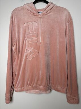 Fila women’s Sweater Pink Y2K Velvety Zip Up Track Suit Jacket Top XL warm comfy
